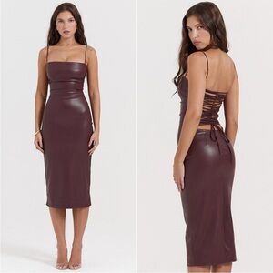 NEW House of CB Jalena Vegan Leather Lace Up Back Dress Mulberry Large+ (XL)